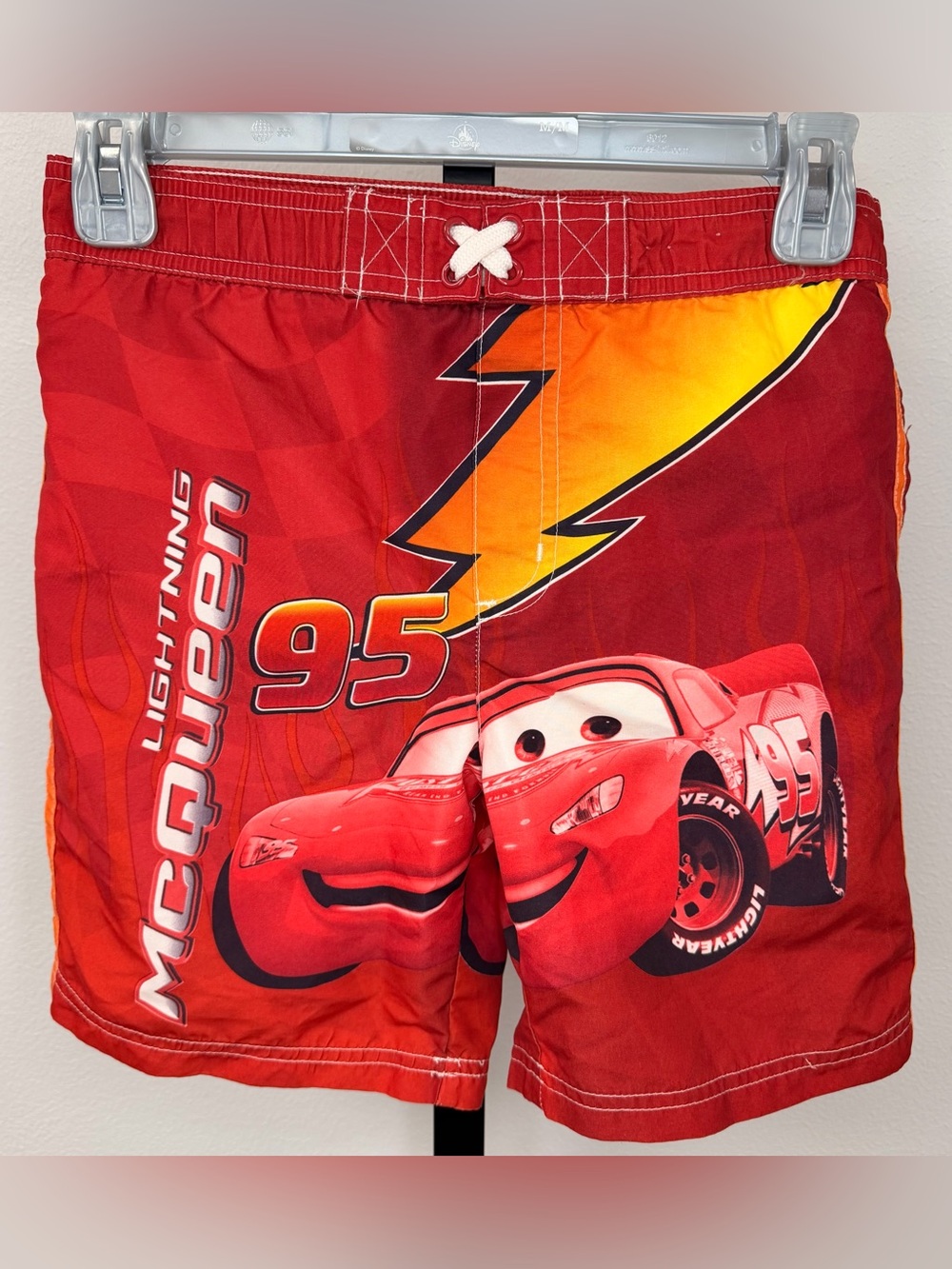 Disney Pixar Lightning McQueen Red Vintage Kids Swim Trunks Size 7